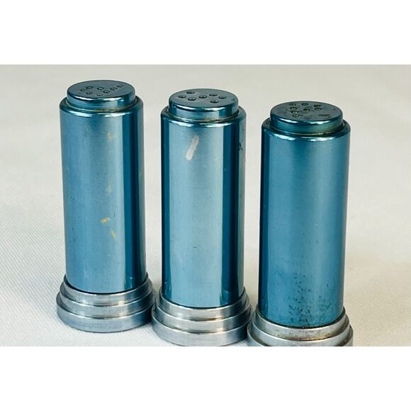 RARE BLUE Art Deco Vintage Salt Pepper Shakers 2" Cylinder Bullet - Picture 4 of 7